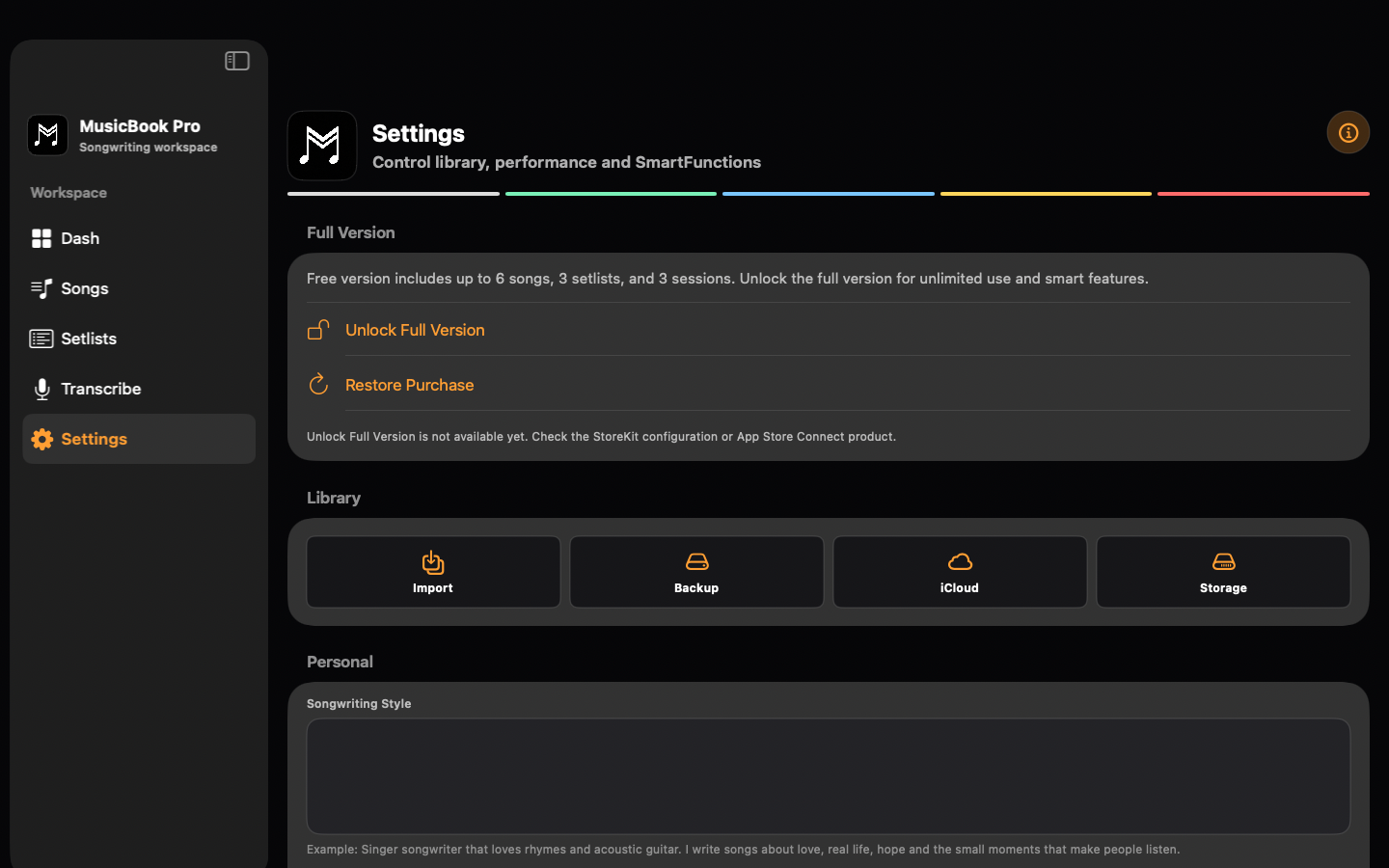 MusicBook Pro Mac settings